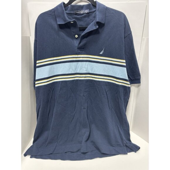 Nautica XL Blue Striped Polo Shirt Classic Fit Short Sleeve Casual Top - Picture 1 of 7